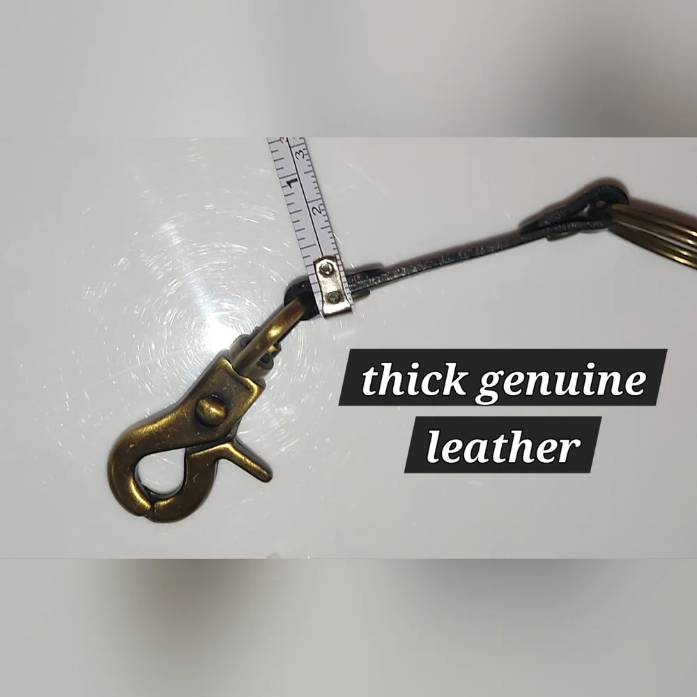 DICKIES Keychain Black Genuine Leather Brass Clip and Keyring with Embossed Logo - Picture 2 of 9